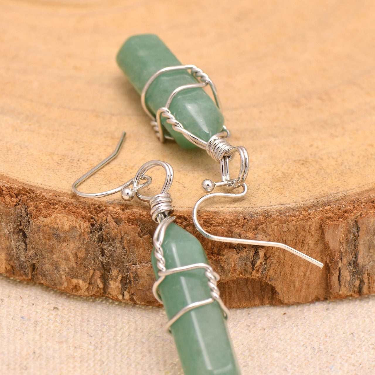 Natural Aventurine Wire Wrapped Point Crystal Earrings for Women Reiki Energy Healing Natural Aventurine