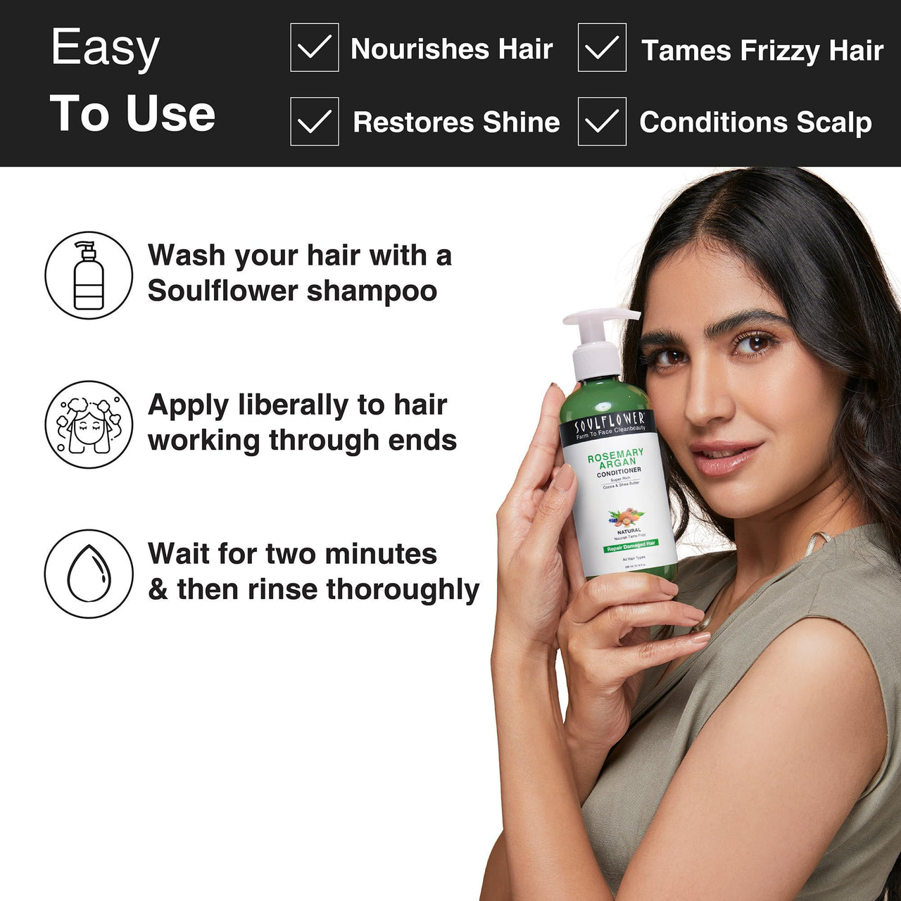 Soulflower Rosemary Argan Hair Conditioner|Hair Growth,Hair Fall Control,Strong,Shiny&Long Hair|Hydration&Nourishment Men&Women|Aloe Vera,Lavender,Rosemary Oil,Olive Oil|200Millilitre