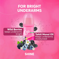 Eva Shine Underarm Roll on Deodorant | With Tahiti Monoi Oil & Wild Berries Extracts | Alcohol & Aluminium Free | 48 H Protection from Odour | Keeps Underarms Bright & Smooth | Skin Friendly | For Women | 50ml
