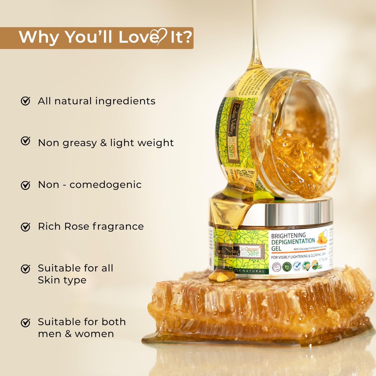 Indus Valley Organic And Natural Cow's Milk Yogurt & Honey Gel | All skin type - 50 ML
