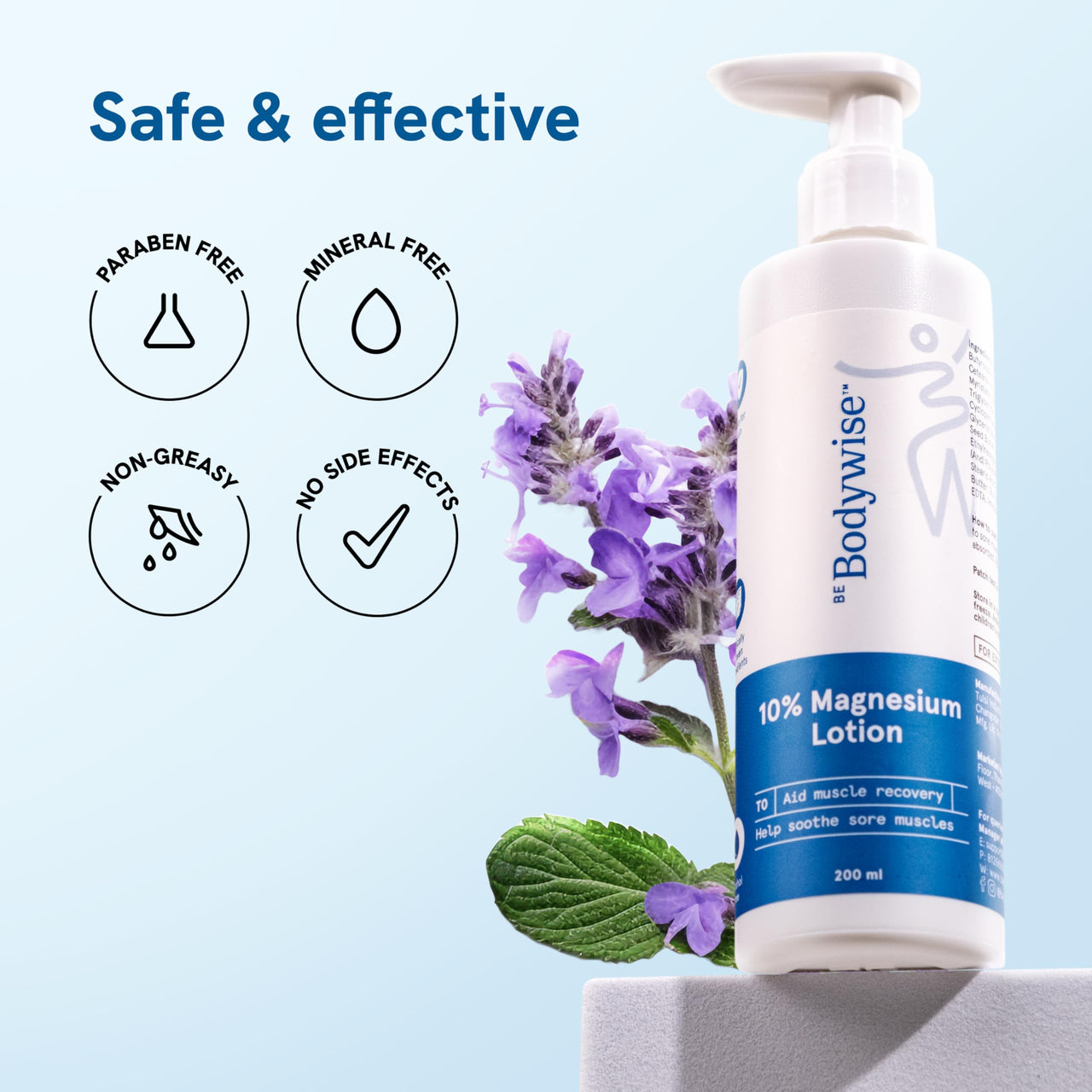 Be Bodywise 10% Magnesium Sleep Body Lotion 200ml | For Muscle Recovery & Relaxation | Infused with Shea Butter & Lavender | Mildly Scented, Lightweight & Non-Greasy Formula
