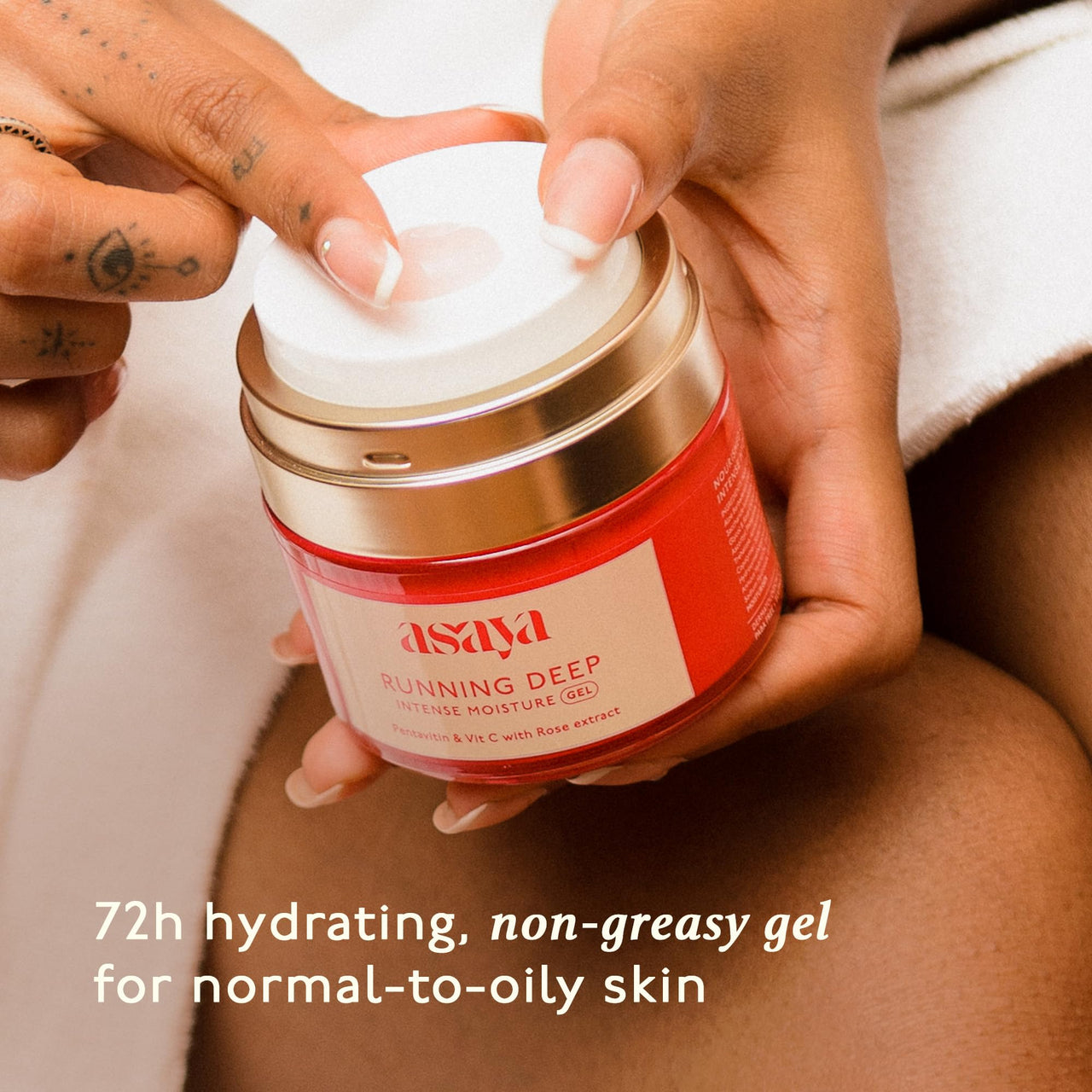 Asaya Running Deep Intense Face Moisturizer Gel |72-Hour Hydration & Glow with Vitamin C, Pentavitin & Natural Rose Extracts | For All Skin Types| specially for Melanin-Rich Skin (50g)