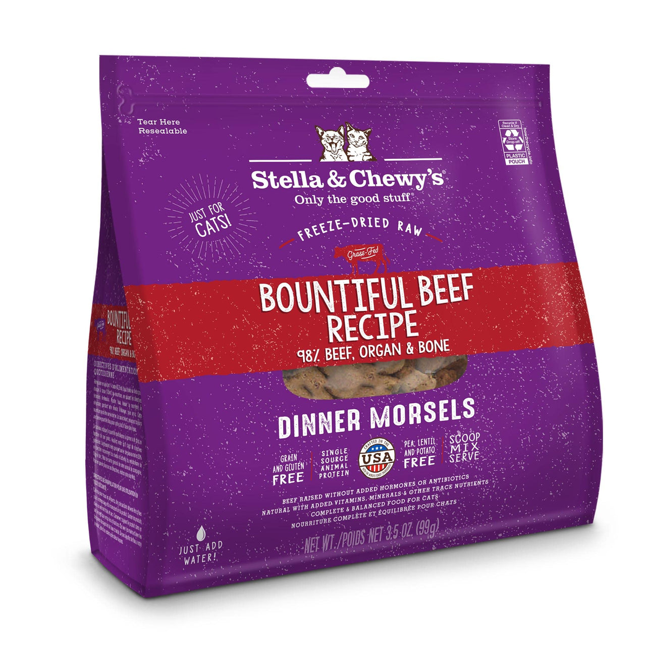 Stella & Chewy's  Freeze-Dried Raw Cat Dinner Morsels – Grain Free, Protein Rich Cat & Kitten Food – Bountiful Beef Recipe – 3.5 oz Bag 3.5 Ounce (Pack of 1)