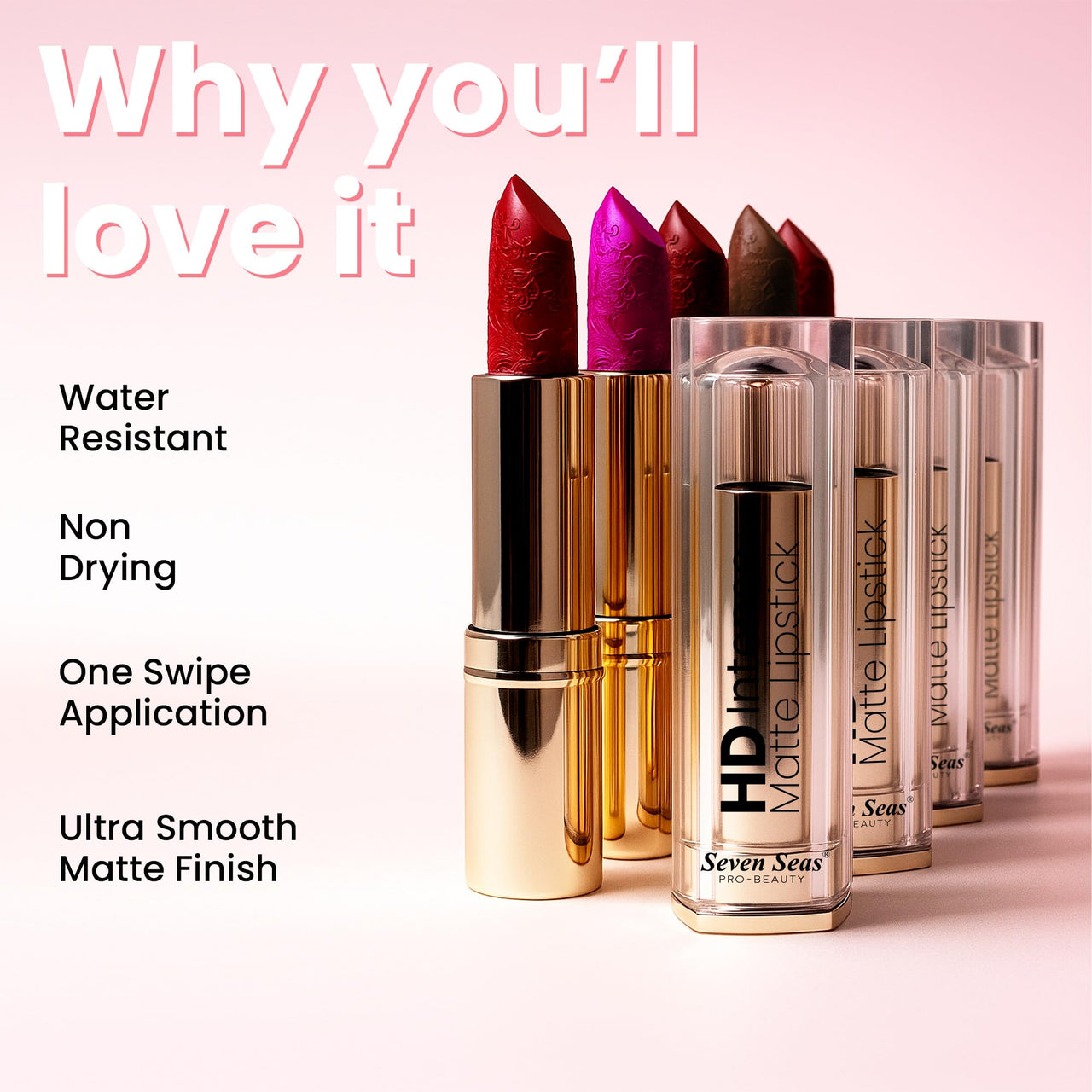 Seven Seas HD Intense Matte Lipstick | Non-Transfer | Lipstick For Women (603-Flamingo1, 3.5G)