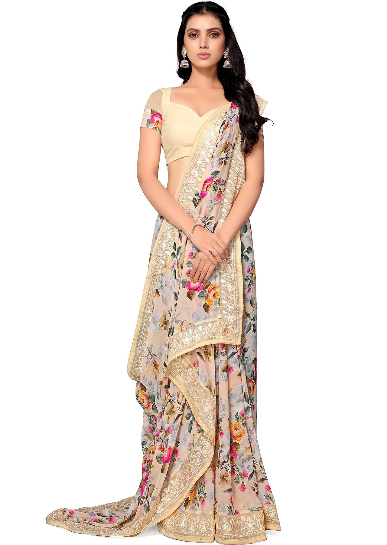 Shangrila Designer Digital Pastel Prints Weightless Georgette Saree With Blouse Piece