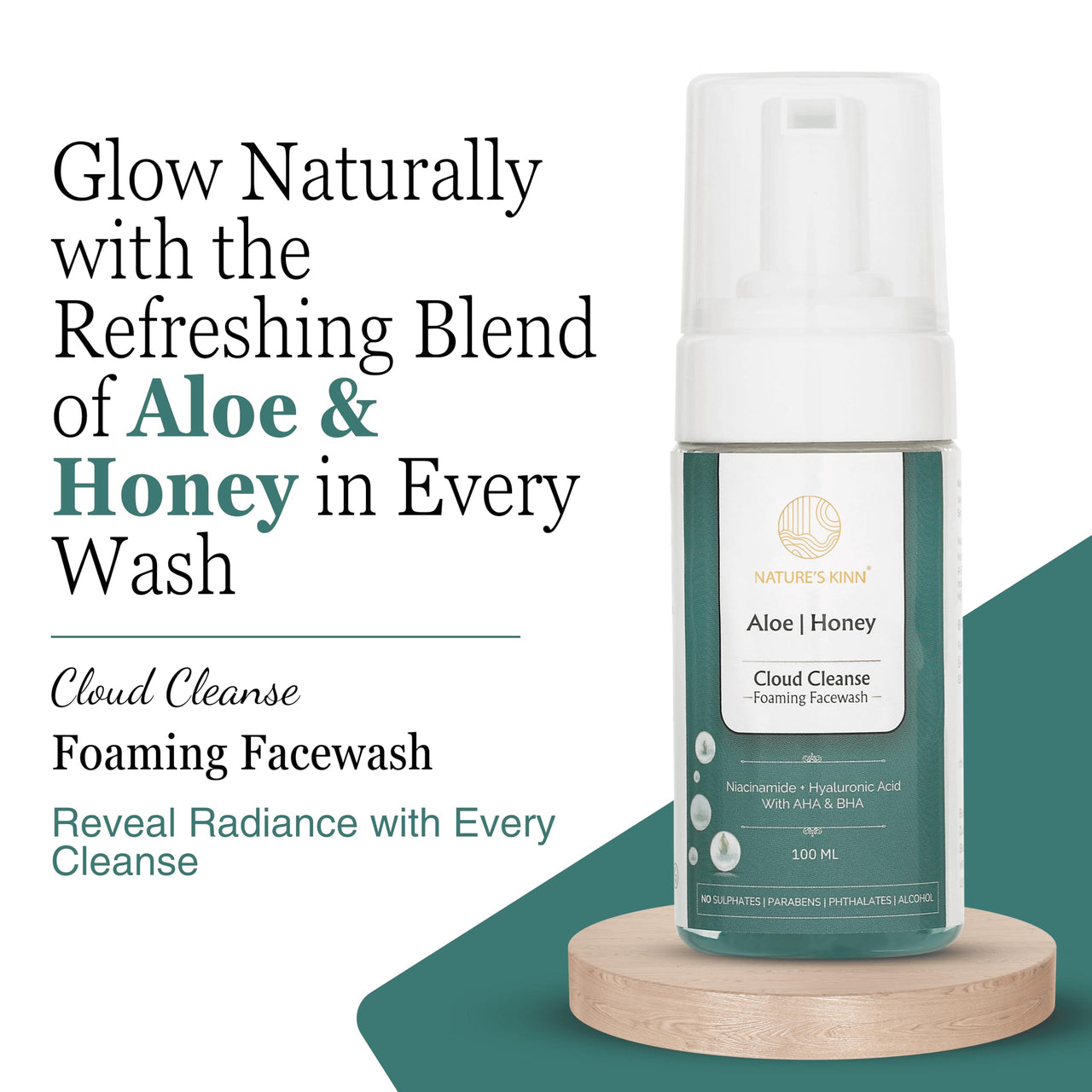 Nature’s Kinn Aloe, Honey Cloud Cleanse Foaming Facewash | Deep Cleansing & Hydrating | With Niacinamide, Hyaluronic Acid, AHA & BHA | Sulphate-Free, Paraben-Free | 100ml