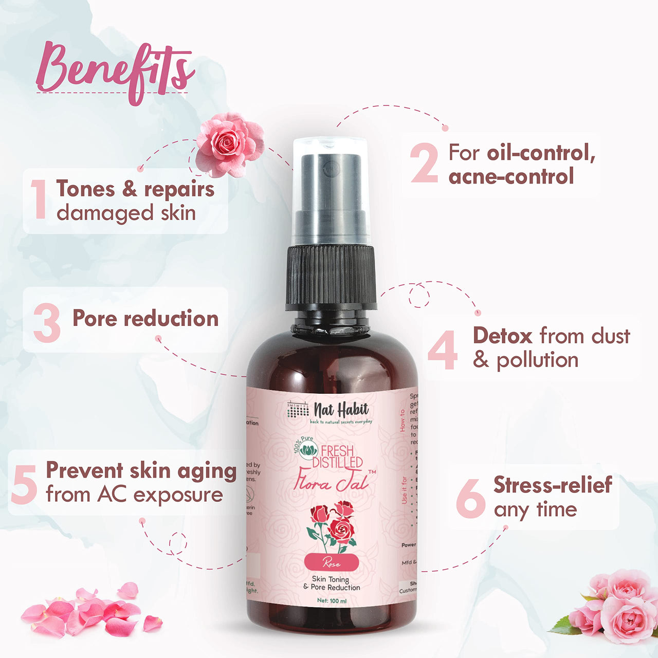 Nat Habit Cold Pressed Oil Combo Castor Hair Oil 200 ml and Pure Gulab Flora Jal (Toner) 100 ml-With Vit-E & Anti-Inflammatory Properties For Hair Care & Skin Care