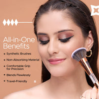 Hilary Rhoda All-Rounder 4 in 1 Brush | Foundation & Contour, Powder, Blending Brush | Eyeshadow Applicator | Soft Bristles Makeup