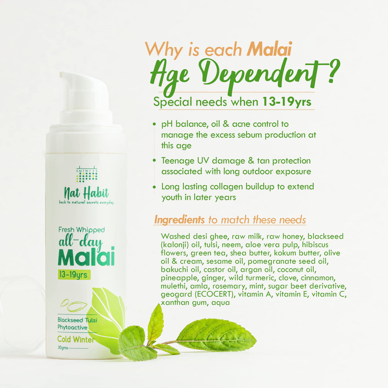 Nat Habit Black Seed Face Malai Cream, moisturizer with Tulsi PhytoActive - For Cold Winter Weather, suitable to all skin type (13 to 19 years, 30g)