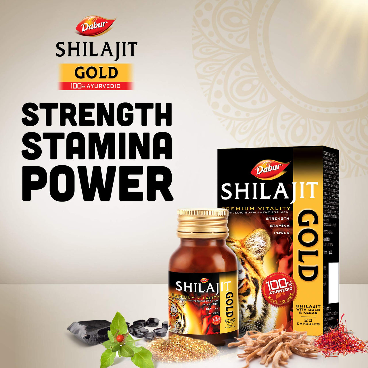 Dabur Shilajit Gold - 10 Capsules | 100% Ayurvedic Capsules for Strength , Stamina and Power | Premium Vitality Ayurvedic Supplement | For Men