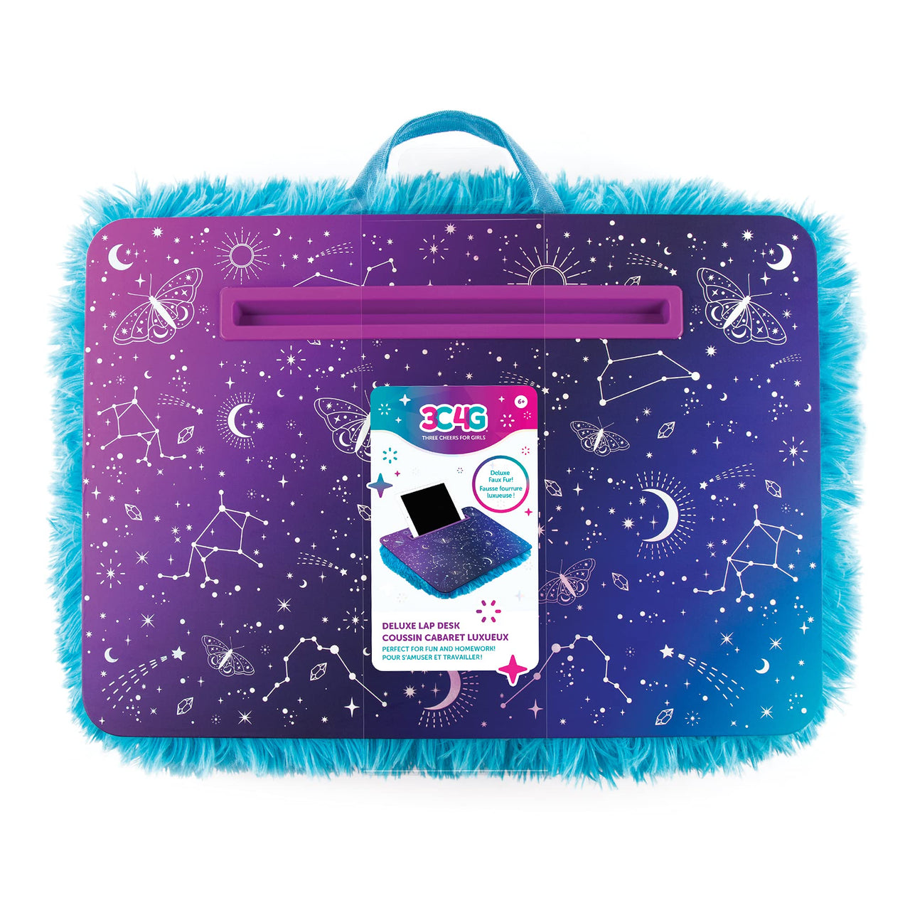 3C4G THREE CHEERS FOR GIRLS - Celestial Deluxe Fur Lap Desk - Portable Lap Pillow Desk for Kids with Media Slot - 12” x 16.9” Lap Desk for Laptop, Tablets, & Notebooks