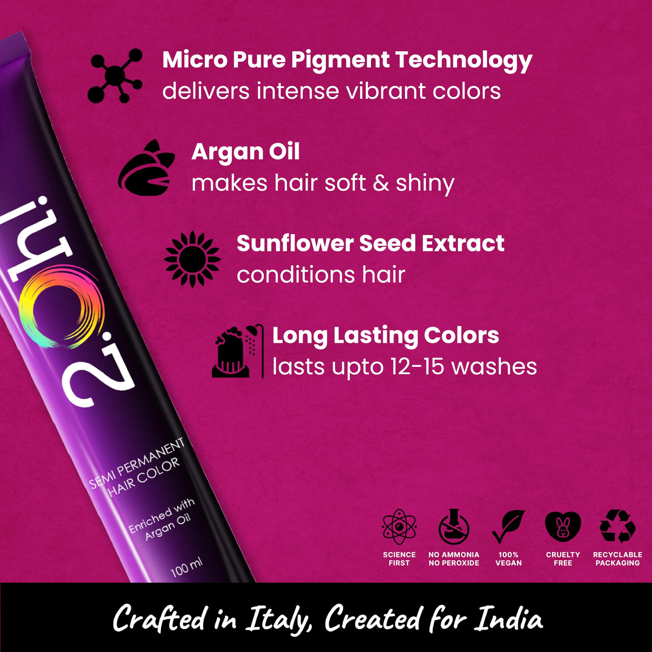 2.Oh! Italian- Pink Hair Color For Women & Men | Ammonia-Free DIY Semi Permanent Hair Color | Enriched with Argan Oil | Lasts upto 12-15 Washes | Pack of 2