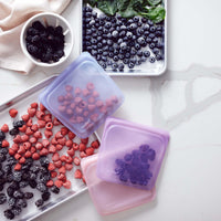 Stasher Reusable Silicone Storage Bag, Food Storage Container, Microwave and Dishwasher Safe, Leak-free, Bundle 4-Pack, Blue + Lavender