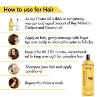 Rey Naturals Olive Oil, Castor Oil & Rosemary Oil For Hair Growth, Smooth ends & Hairfall Control -200ml*2 + 15ml | Cold Pressed Oil For Skin & Hair Care, Shiny Smooth Hair & Dandruff Free Scalp