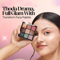 Hilary Rhoda Transform Face Palette | 9 Eyeshadows | 2 Blushes | Highlighter & Contour | Highly Pigmented | Available in 2 Variants | Matte & Shimmer Finish | All-in-One Kit | 18g (Little Drama - Shade 02)
