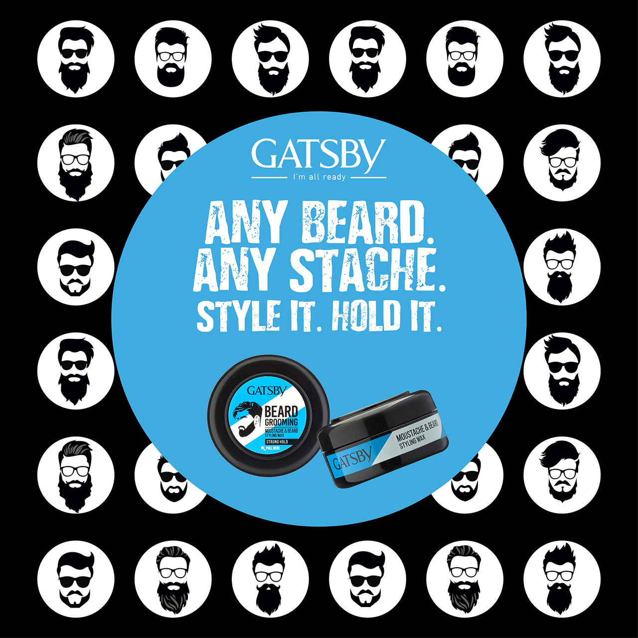 Gatsby Moustache & Beard Styling Wax - Strong Hold 25gm | Contains Natural Ingredients | Powered With Carnauba Wax For Day Long Hold | Non Sticky & Easy Wash Off | Strong Hold Beard Wax | Pack of 2