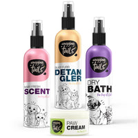 Wagging Tails 4 in 1 Grooming Kit Combo for Pets Dog and Cat | Dry Bath Shampoo + Detangler + Baby Fresh Scent - 200ml + Paw Cream 50gm