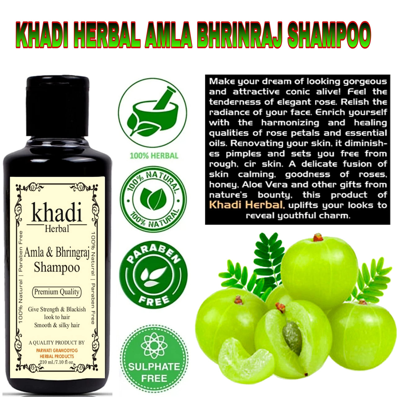 Herbigiri Herbal Amla and Bhringraj Shampoo Strengthens Hair Parabens Free Silicon Free Herbigiri Herbal Shampoo (210 ML)