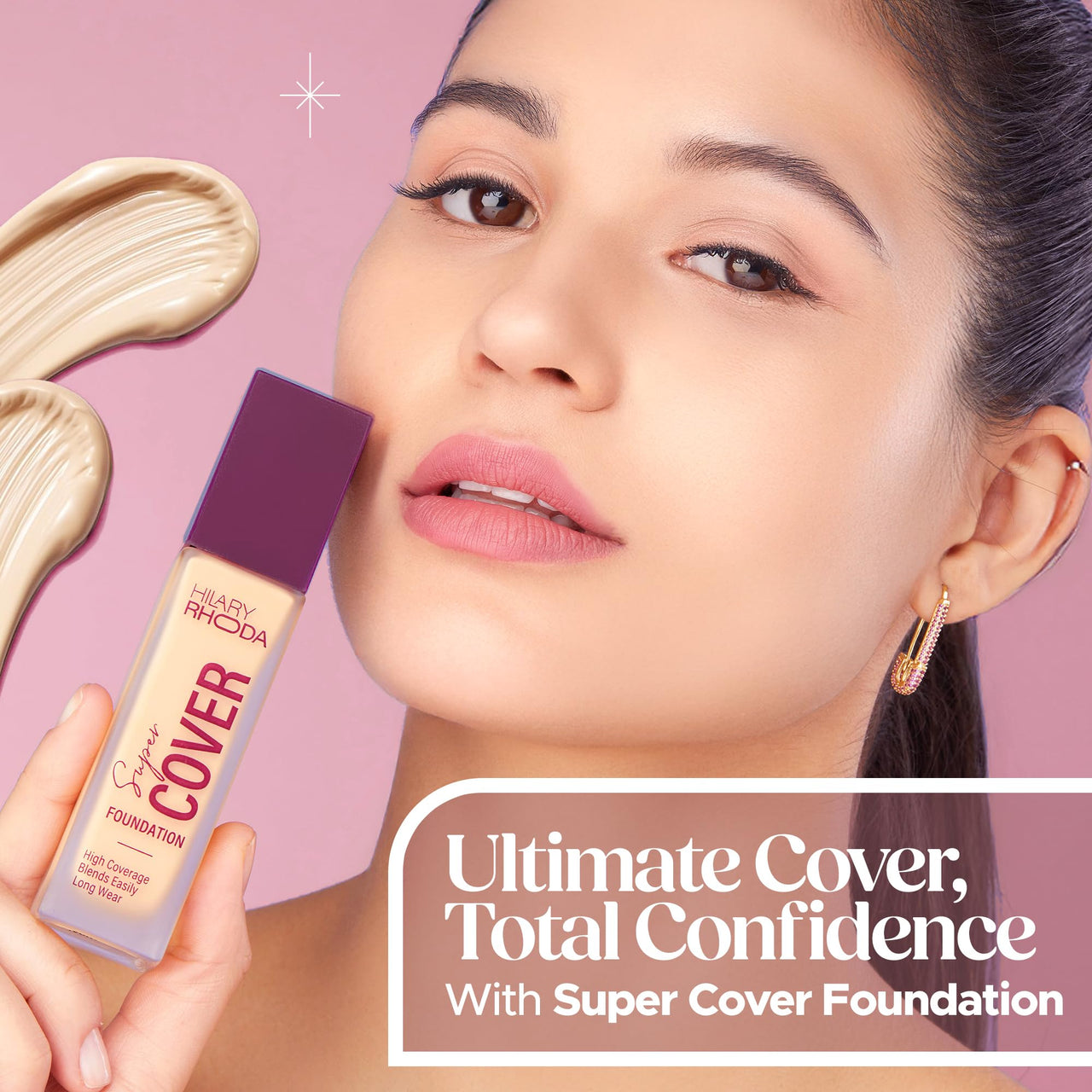 Hilary Rhoda Super Cover Foundation | Blemish Free | High Coverage & Waterproof Foundation | 24-Hour Stay & Non-Sticky Formula | Matte Finish | Blends Flawlessly | 30g (Fair Ivory| Shade 02)