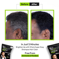 VCare Super Eazzy Hair Colour Shampoo for Women and Men 20ml | Only 5 Minute Root Hair Dye Coloring Kit Head, Moustache, Beard, Hands, Chest | No Ammonia (Pack of 10, Black)