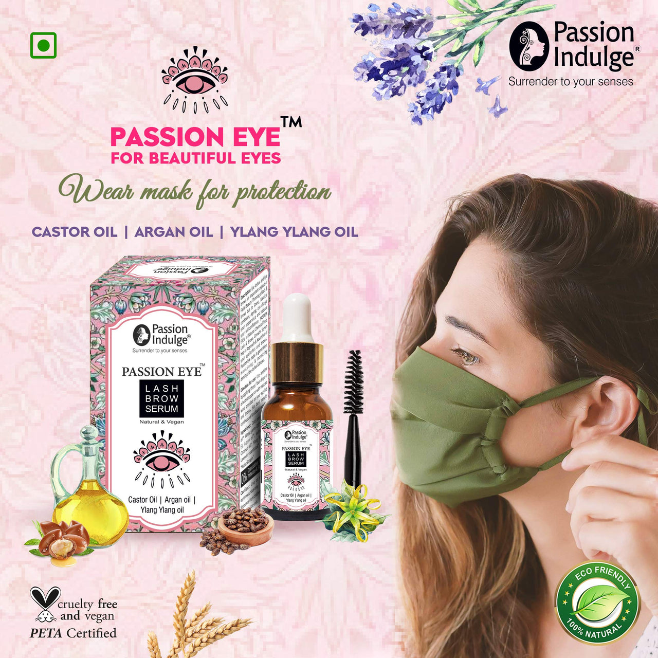 Passion Indulge Eye Lash Brow Serum for Eyebrow and Eyelashes with Castor, Argan, Ylang Ylang and Lavender Oil - 10ml | Growth of Eyebrow and Eyelashes | Maintain the Thickness, White, 50 g