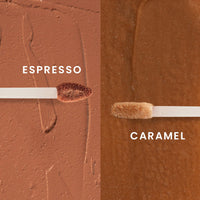 Koe Beauty Double Dip | Espresso & Caramel | Deep Bold Brown Matte Lipstick (2ml) Plus Rich Golden Glaze Buttery Finish Lip Topper (2ml) | Perfect Balance of Color & Shine