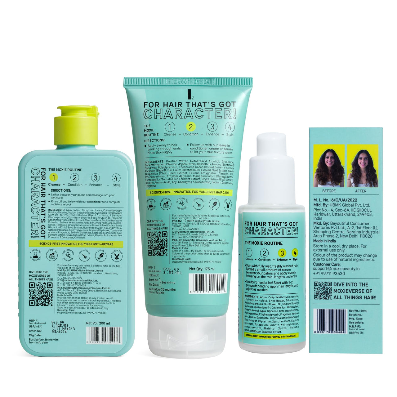 Moxie Beauty Ditch-The-Frizz Trio | Gentle Cleansing Shampoo (200ml), Ultra Hydrating Conditioner (175ml) & Frizz Fighting Hair Serum (50ml)