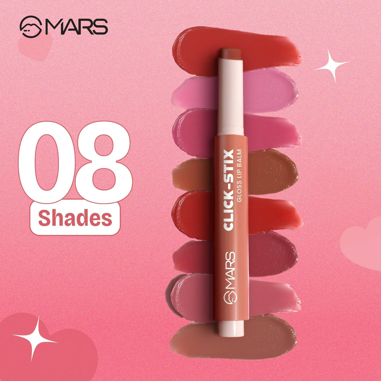 MARS Click Stix Gloss Lip Balm (2.0 gm) (07-GLAZED PEACH) | High Pigmented | Ultra-Glossy Finish | Non-Sticky | Hydration | Enriched with Cocoa Butter