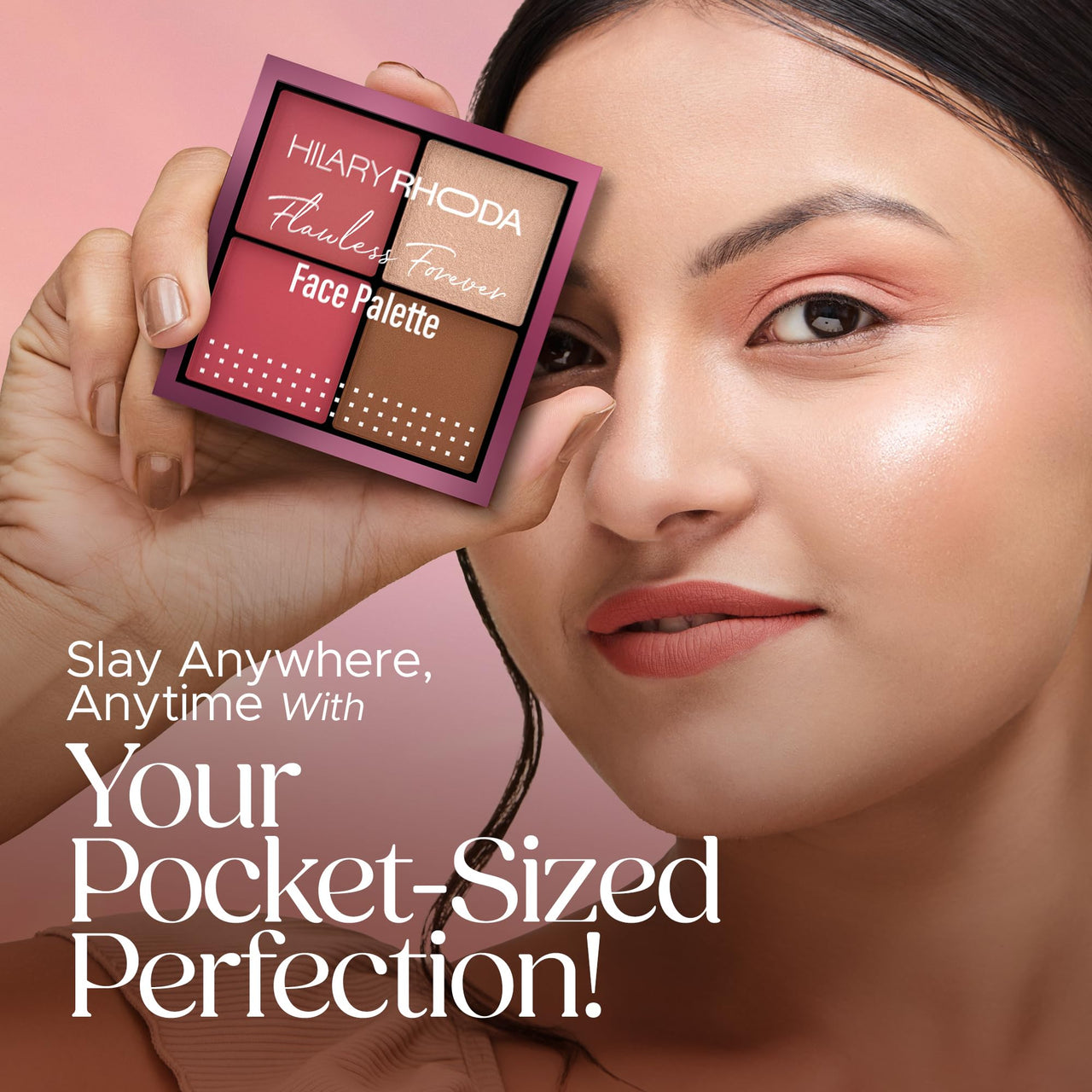 Hilary Rhoda Flawless Forever Face Palette | Highlighter, Contour & 2 Blushes | All-in-one Face Makeup Kit | Highly Pigmented & Long Lasting Face Palette | 11.2g (Medium- Shade 02)