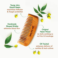 Nat Habit Kacchi Neem Wooden Comb - Soaked In 17 Herbs, Neem & Sesame Oil - Pocket-Sized For Voluminous Hair, Men & Kids Short Hair, Combo (Bouse Comb, Pocket Fine & Dual Tooth)