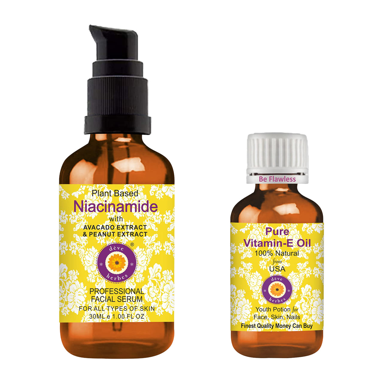 Deve Herbes Plant Based Niacinamide Face Serum with Avocado & Peanut Extract for Personal Care 30ml with Free Pure Vitamin E Oil 10ml