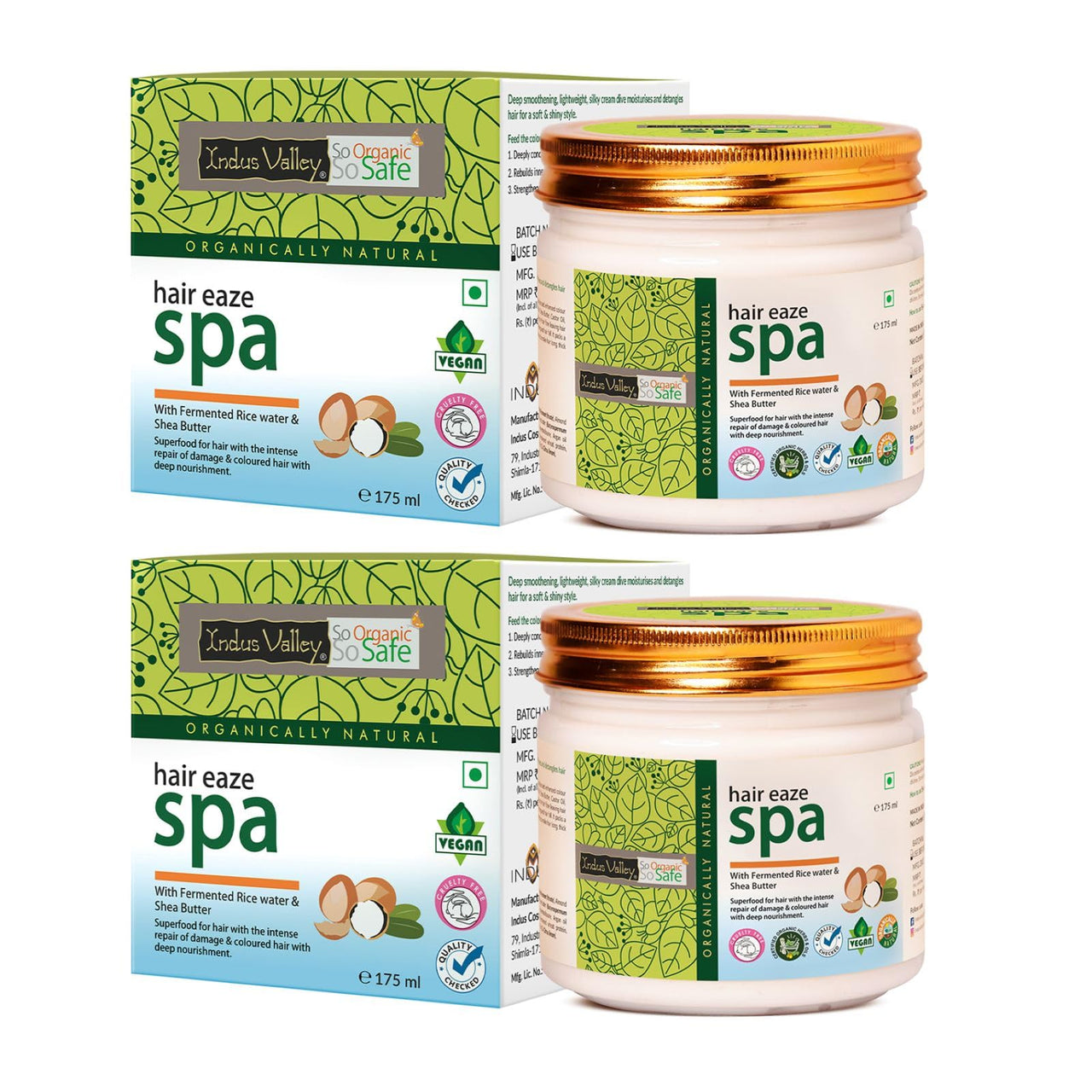 INDUS VALLEY Almond Deep Nourishing For Dry Hair (Eaze) Spa - (Set Of 2) (175Ml *2=350Ml), 2 Count