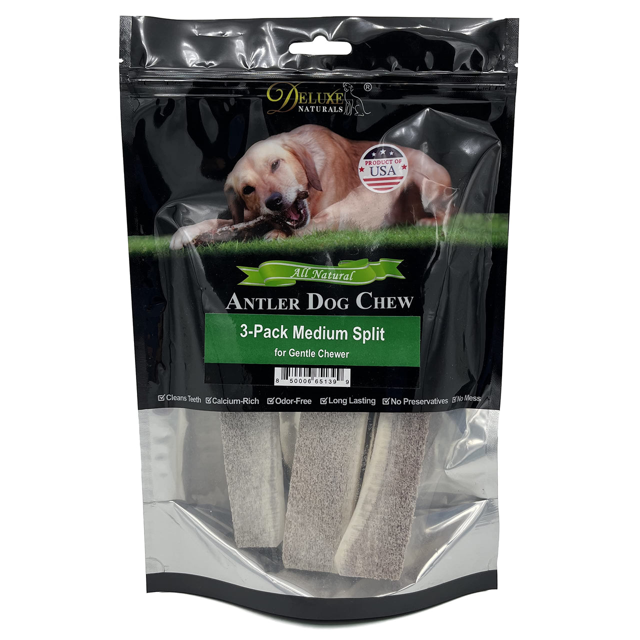 Elk Antler Chews for Dogs | Naturally Shed USA Collected Elk Antlers | All Natural A-Grade Premium Elk Antler Dog Chews | Product of USA, 3-Pack Medium Split 3 Count (Pack of 1)