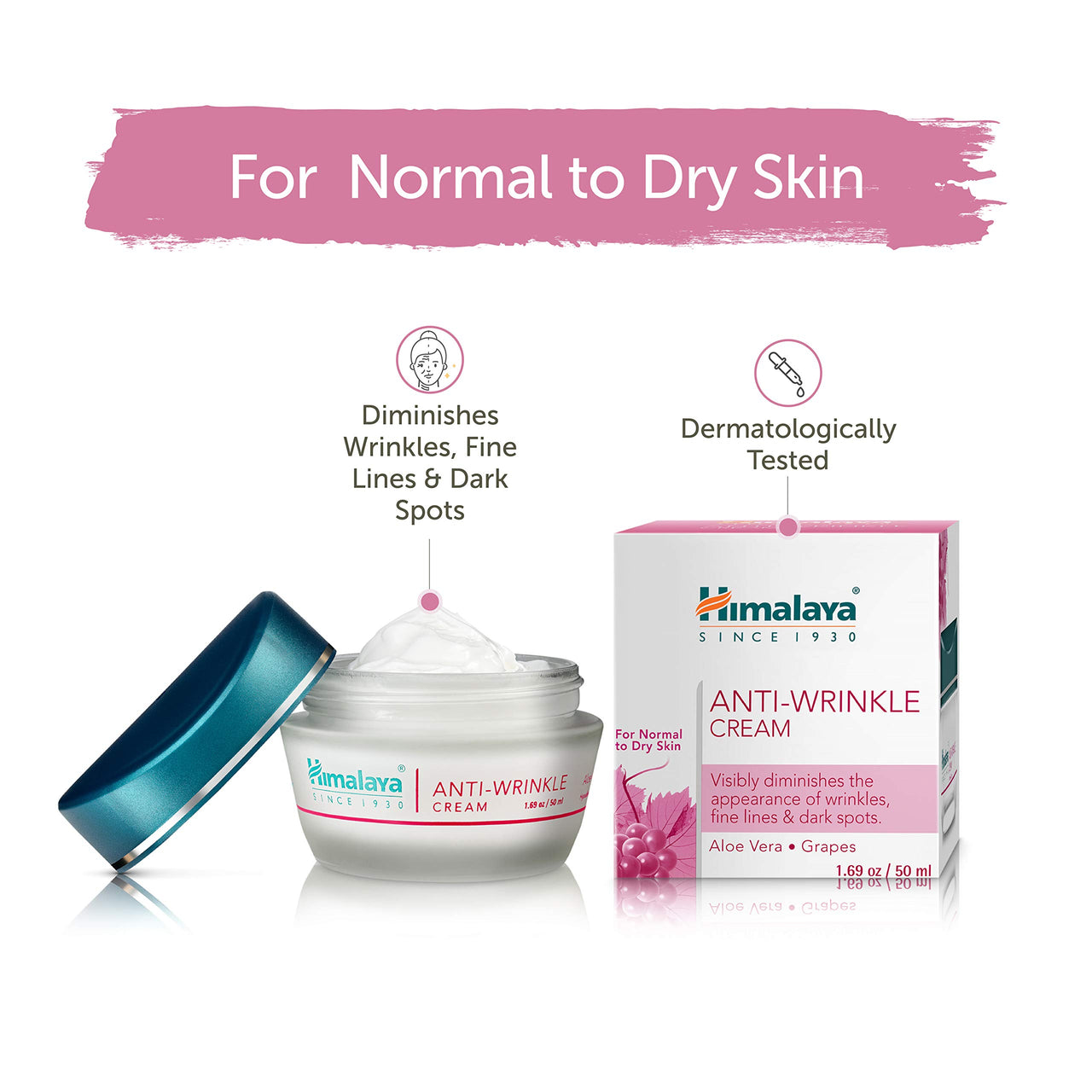 Himalaya Anti-Wrinkle Cream For Men/Women With Aloevera & Grapes | Reduce Wrinkles, Fine Lines & Age Spots | Clinically Tested Aha-Rich Formula | No Alcohol-No Parabens | For Normal To Dry Skin| 50G