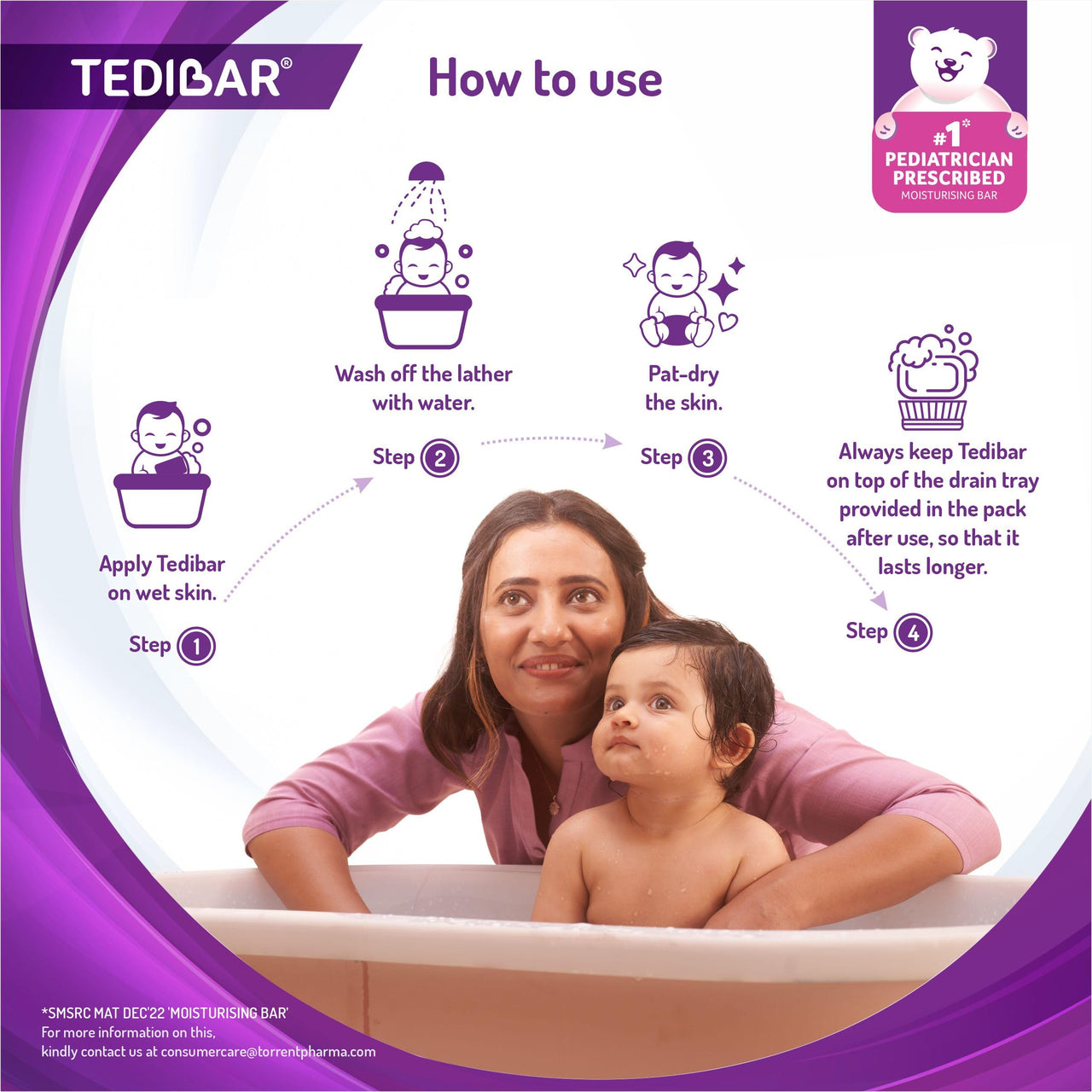 Spoo No-Tear Formula baby shampoo 125ml from Tedibar Family + Tedibar Moisturising Baby Bathing Bar 75g - By Torrent Pharma
