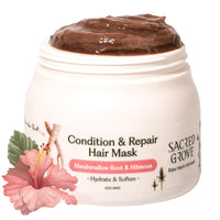 Sacred Grove Condition & Repair Hair Mask | Hydrates Rough & Dry Hair | Marshmallow Root, Flaxseed & Hibiscus | Made with 10 Potent Raw Herbs | At-Home Hair Spa | Paraben, Sulphate-Free | 200 gms
