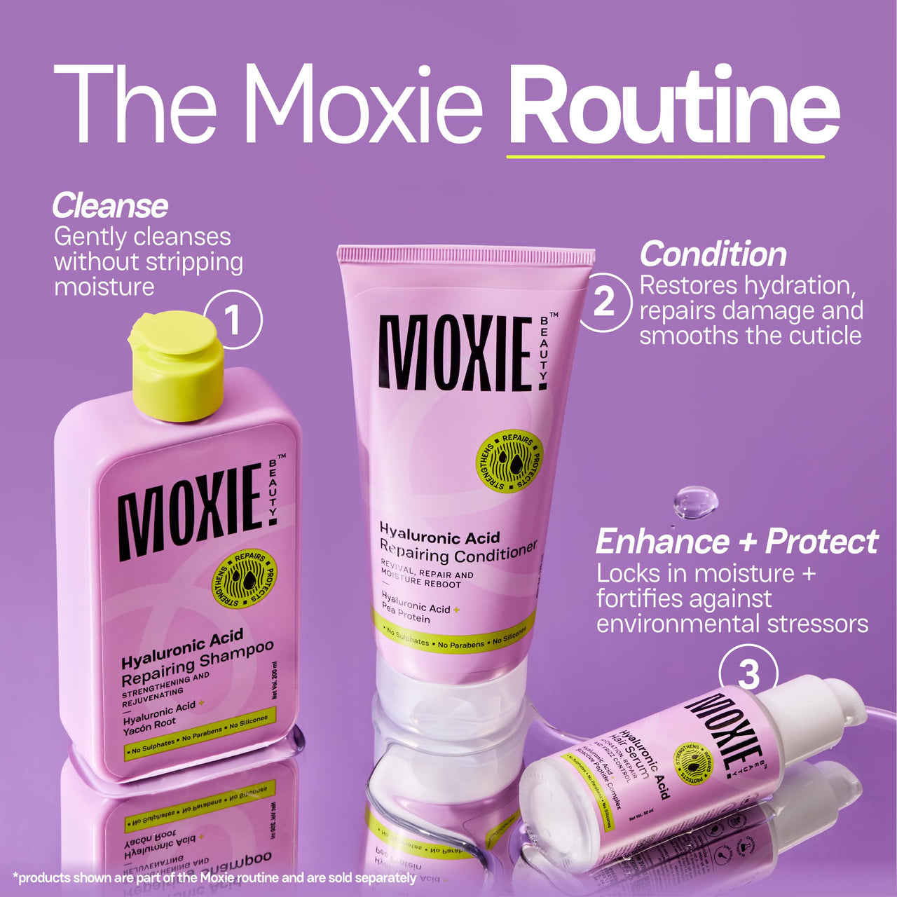 Moxie Beauty Hyaluronic Acid Repair Shampoo | Sulfate-Free & Deep Hydration | Strengthens & Revives Dry Hair | Prevents Frizz & Breakage | 200ml