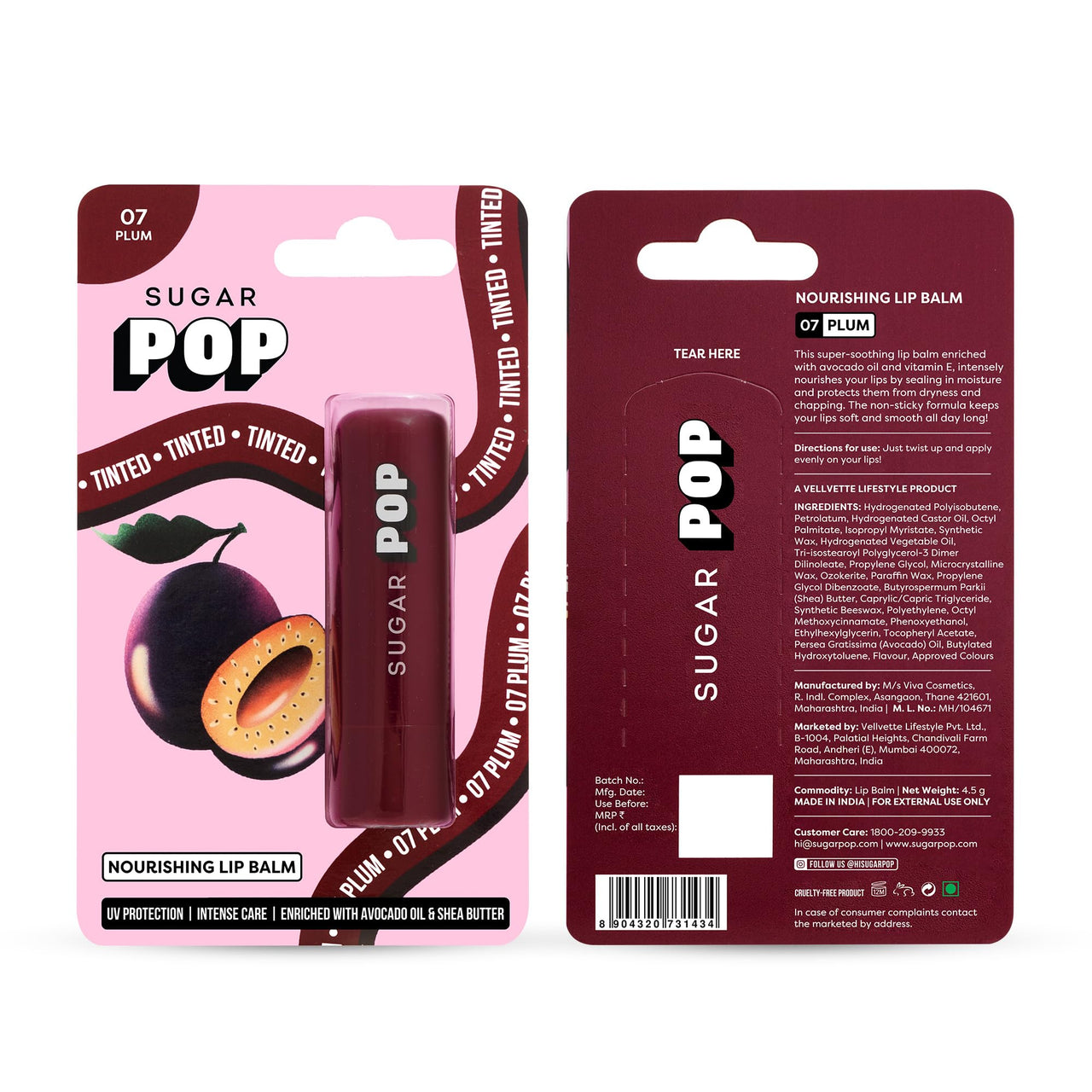 SUGAR POP Nourishing Lip Balm with SPF | Shea-Butter & Avocado Oil Infused | Moisturizing & Hydrating | Intense Care | 4.5 gm - 07 Plum
