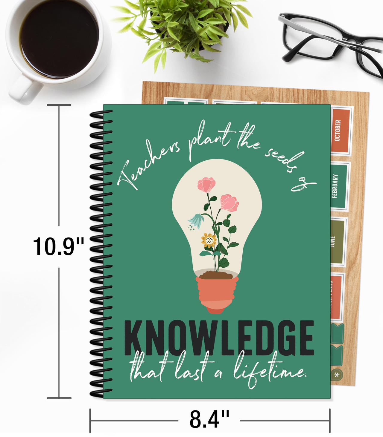 Carson Dellosa Grow Together Teacher Planner, 8" x 11" Spiral Bound Planner With Planner Stickers, Undated Daily Planner, Weekly & Monthly Planner, School Supplies for Classroom Organization