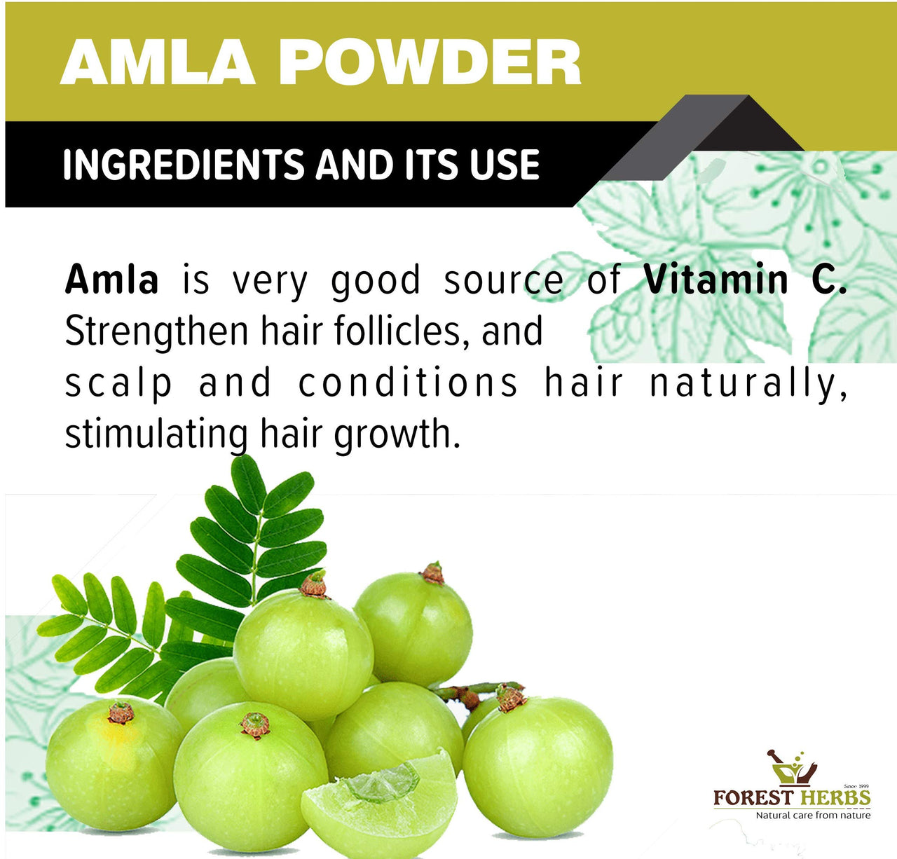 The Forest Herbs Natural Care From Nature Pure Amla Powder For Hair Growth (250 Grams) | Ideal for Hair, Eating, Drinking & Skin