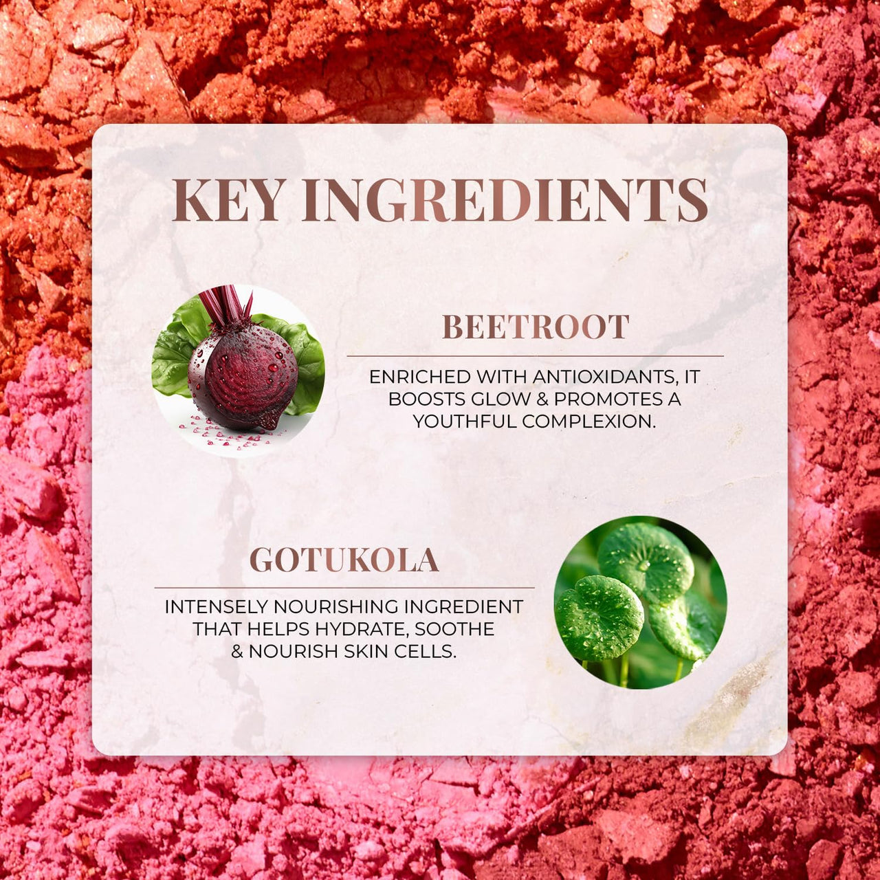 Just Herbs Nourishing Powder Blush Infused with Beetroot & Gotukola Highly Pigmented, Buildable Suitable for All Skin Tones - 3.5 g (Hibiscus Crush)