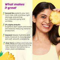 PLIX - THE PLANT FIX Pineapple Advanced Depigmentation Dewy Sunscreen SPF 50 PA++++ | Alpha Arbutin & Aquaxyl | Reduces Pigmentation, Protects from UV & Blue Light, Hydrates Skin | Vegan & Paraben-Free | 50g