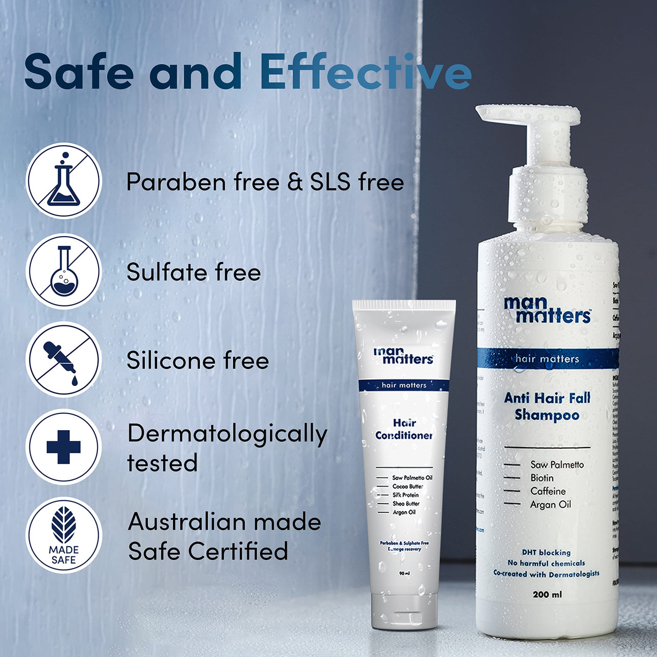 Man Matters Anti Hair Fall Shampoo And Conditioner For Men|Dht Blocker|Helps In Deep Nourishment And Frizzy-Free Hair|Sls&Paraben Free|Pack Of 2|300Ml Shampoo And 90Ml Conditioner,390 Grams