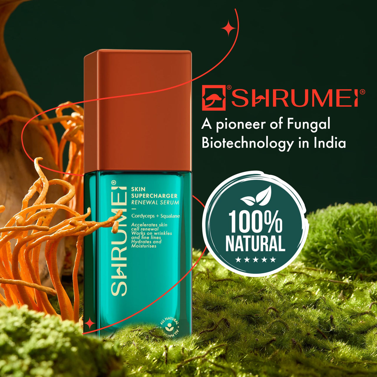 Shrumei All Natural Skin Supercharger Renewal Serum | Anti Aging & Skin Renewal | Mushroom Cordyceps extract | Reduces Fine lines & Wrinkles|Stimulates Collagen |All Skin Types