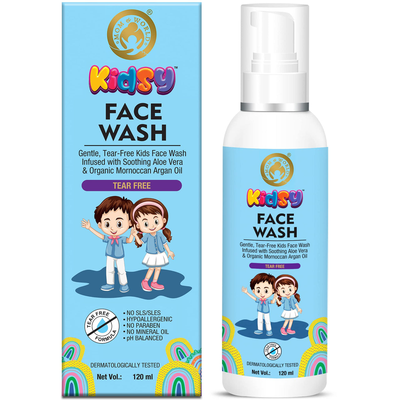 Mom & World Kidsy Face Wash Tear Free, 120ml (No SLS, Paraben) - With Argan OIl, Aloevera