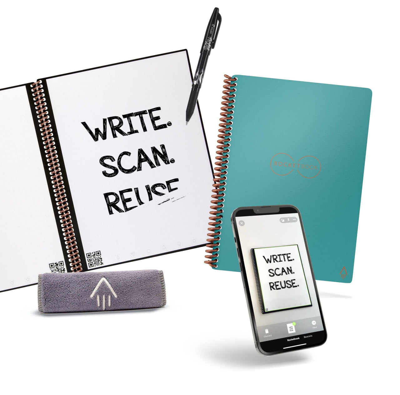 Rocketbook Core Reusable Smart Notebook | Innovative, Eco-Friendly, Digitally Connected Notebook with Cloud Sharing Capabilities | Dotted, 8.5" x 11", 32 Pg, Neptune Teal, with Pen, Cloth, and App Included 1 Letter