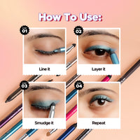 Hilary Rhoda Play n Blend Gel Eyeliner | One Stroke Application | Highly Pigmented | Matte & Shimmer Finish | 2 in 1 Smudger + Eyeliner | Butter Smooth Texture | 1.5g - (Black | Shade 03)