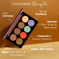 Hilary Rhoda Concealing & Contouring | 8 Shades in Palette | Colour Corrects with High Coverage | Face Palette | Hides Dark Spots & Pigmentation | Buildable Coverage | 12g (Shade-3)
