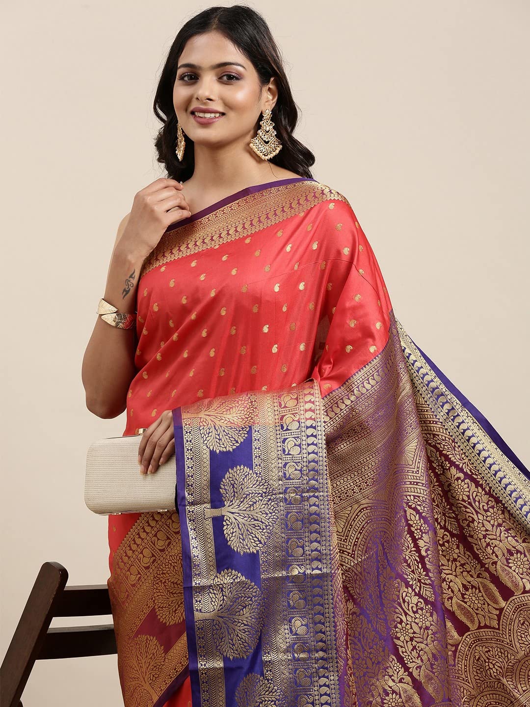 Pandadi Saree Women's  Banarasi Silk Saree With Unstitched Blouse Piece