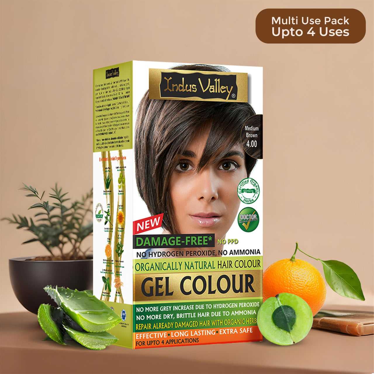 INDUS VALLEY Natural Damage Free Gel Colour Medium Brown With Hair Ultima Spa (175 ml)
